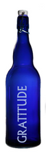 Load image into Gallery viewer, Italian Cobalt Blue bottle with 'GRATITUDE' text on a white background
